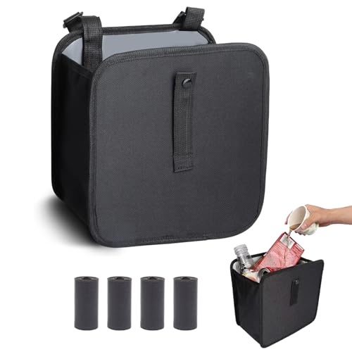 Car Bin with 4 Rolls of Garbage Bags Waterproof and Leak-Proof Car Rubbish Bin Collapsible Trash Can for Back of Car Portable Car Trash Bin with Storage Pockets Ideal for SUV Truck and Minivan