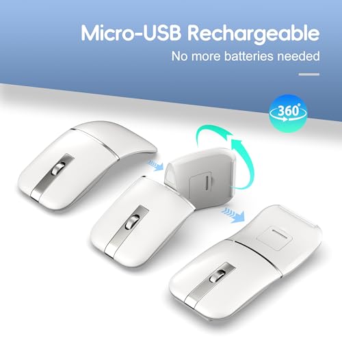 Zienstar-Faltbare Bluetooth Reisemaus,Drahtlose Tragbare 2.4G Arc Mäuse,Multi-Gerät (Bluetooth+2.4G),360° Drehende Wiederaufladbare Flache Mäuse für Desktop PC Laptops Tablets-Weiß – Bild 4
