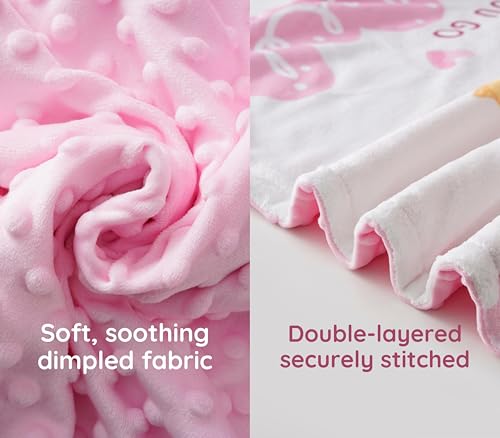 Image of Huglanket Baptism Gifts for Girls - Baptismal Gifts, Christening Gifts for Baby Girls - Baby Dedication Gifts from Godmother, Godfather, Godparent - Pink Plush Dimple Dot Soft Fleece Blanket, 30 inchx 36 inch