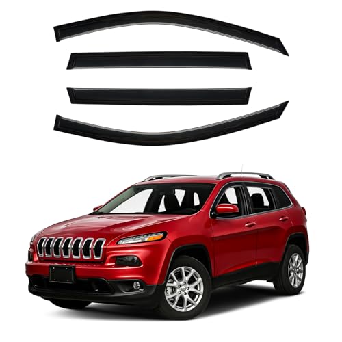 Image of Canvcle Cherokee Rain Guards - Window Visors for Jeep Cherokee 2014-2023, Outside-Mount Tape-On Side Window Wind Deflectors for Cherokee Accessories, Vent Visors Shades Rainproof 4PCS