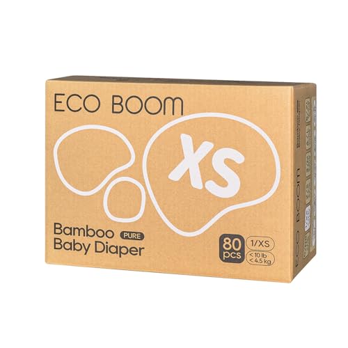 Image of ECO BOOM Newborn Diapers, Natural Soft Disposable Nappies for Infant, Hypoallergenic, Size 1 Suitable for up to 10 lbs (X-Small - 80 Count)