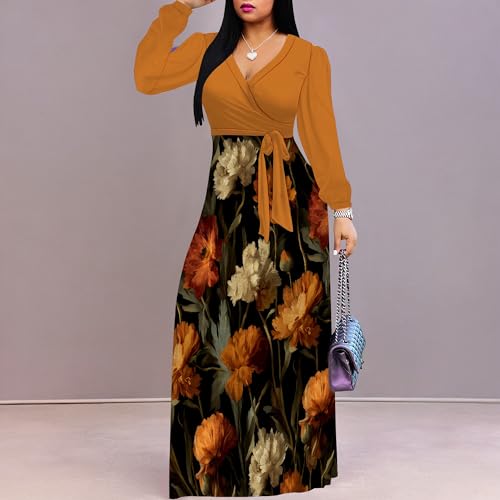 Image of Plus Size Maxi Dress for Women V Neck 3 /4 Sleeve Wrap Dress