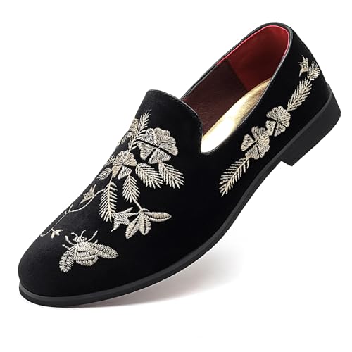 LCQL Men's Luxury Velvet Embroidery Loafers Slip On Flat Boats for Prom Party Wedding Office Outdoor Indoor Shoes Size 7-14