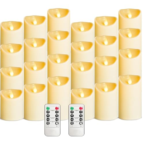Image of LEOSAN led Flameless Candles Outdoor Indoor Battery Operated Flickering Candles with Remote Timers, Won't Melt, Ivory Plastic D3 xH4 5 inch 6 inch for Halloween, Party, Valentine's Day, Wedding (24 pcs)