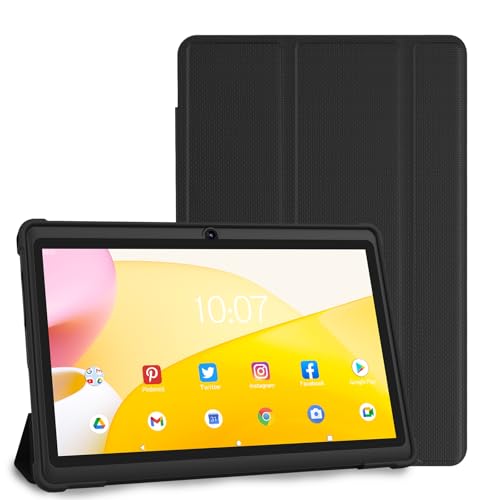 NEWISION 7 Inch Tablet with Case, Quad Core Android Tablets, 4GB RAM 32GB ROM 512GB Expand, 1024x600 IPS HD Display, 3500mAh,Dual Camera, USB C Tablet PC (Black)
