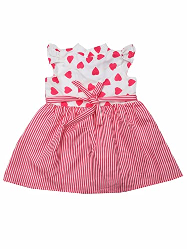 Image of Doodle Dress for Baby Girls| Breathable Frock for Girls| White & Pink Colour Baby Girl Dress| Knee Lenght Dress for Girls| Baby Frocks Waist Tie-up| Cap Sleeves Kids Frock| Age 1 to 2 Years
