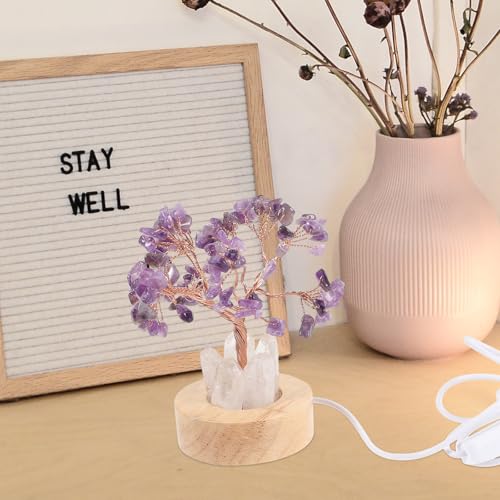 Image of Amethyst Tree Night Light Small Decorative Bedside Lamp for Bedroom 4.52X2.36X2.36In Compact Crystal Night Light for Home Ambiance