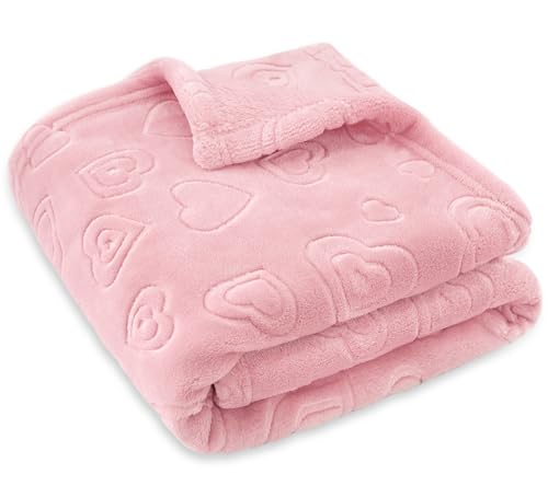 Image of BORITAR Baby Blanket with Heart Design for Girls Ultra Soft Fleece Warm and Lightweight Blankets for Infant Toddler Newborn, 30x40 Inch, Blush Pink