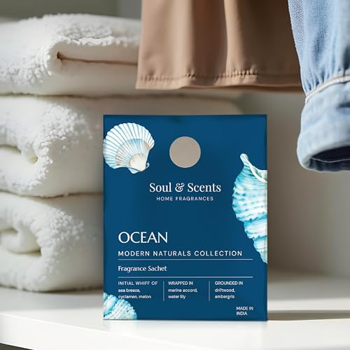 Image of Soul & Scents Ocean Fragrance Sachet | A Blend of Sea Breeze, Melon & Driftwood | Long-Lasting Air Freshener for Car, Wardrobe, Kitchen, and Travel Bag | Pack of 3-20gm Each