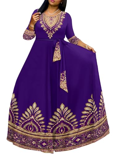 Image of Plus Size Maxi Dress for Women V Neck 3 /4 Sleeve Wrap Dress