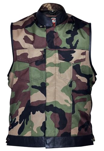 Military Print Camouflage Camo Cut Off Leather Lace Motorcycle Vest