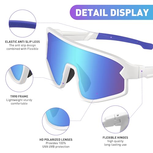 Kids Sunglasses Polarized Sports Baseball Cycling Softball Sunglasses Age 6-12 for Boys Girls Child Youth Sunglasses3