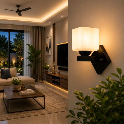 Image of Home Decor Wall Lights Glass Lamp Shade with Premium Finish & E27 Bulb Holder for Living Room, Bedroom, Balcony, Kitchen, Cafes | Decorative Night Lamps Fixtures | Elegant Wall Hanging Lights