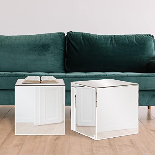 Image of Howard Elliott Collection Mirrored Finish Silver Cube Table Centerpiece, Showpeice Coffee Table, Home Decor Accessories Furniture for Bedroom, Livingroom, 16 x 16 x 16 Inch