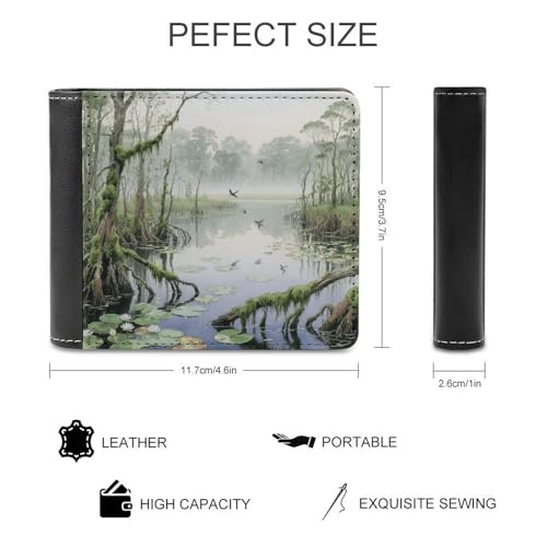 Slim Wallet Marsh Wetland Compact Bifold Wallet with Credit Card Holder Leather Coin Slot ID Window Unisex2