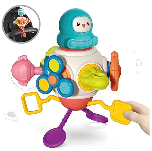 Image of Cable World Montessori 8-in-1 Baby Activity Cube Toy for Kids| Sensory Learning & Motor Skill Development Toy | Spinner, Pull String & Rotating Astronaut | Hanging Travel Toy for Babies & Toddlers