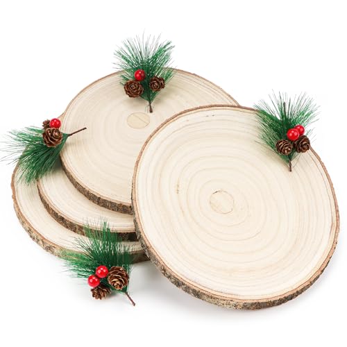 8 Stücke Runde Holzscheiben+künstliche Tannenzweige,20-23cm HolzLog...