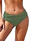 SHEKINI Frauen Ruched Bikinihosen Mittelhohe Badehose Verstecken Bauch Briefs Hipster Damen Klassisch Mäßige Abdeckung Badehose Shorts（M, Olivgrün）