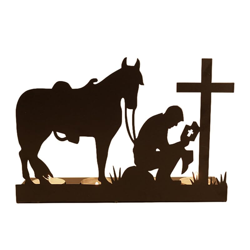 Tea Light Candle Holder, Metal Tealight Candle Holder, Man and Horse Cross Ornament Candle Holder Iron Candlestick Holder Ornament Home Decor for Living Room Bedroom Bathroom Office