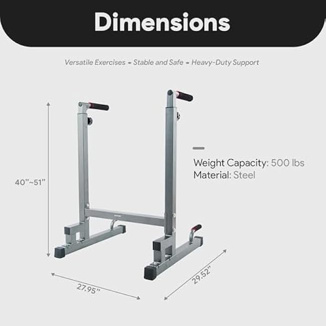 BalanceFrom Steel Frame Multi-Functional Home Gym Exercise Fitness Dip Stand Station with Adjustable Height, 500 Pound Capacity, Multiple Colors