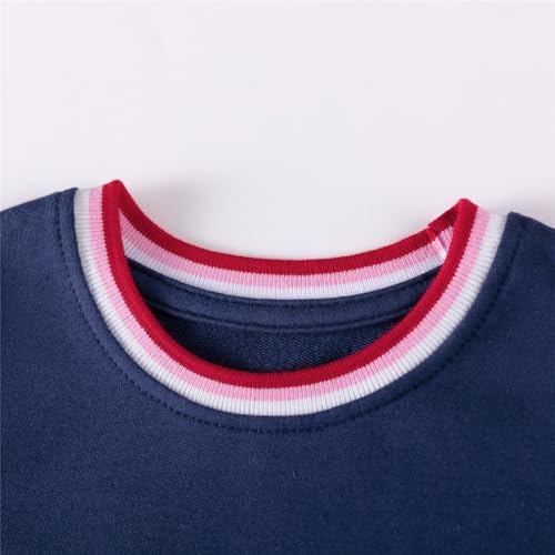 Image of Girls Cotton Long Sleeve Casual Cartoon Appliques Striped Jersey Dresses