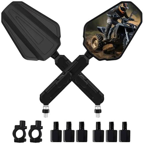Adventure Motorcycle Mirrors Foldable Motorbike Rear View Side Mirror W/Ball-Head Universal 10MM 8MM Screw and 7/8 Handlebar for ATV ADV Street Dirt Bike Ebike Scooter Quad Off-Road-Motorcycles