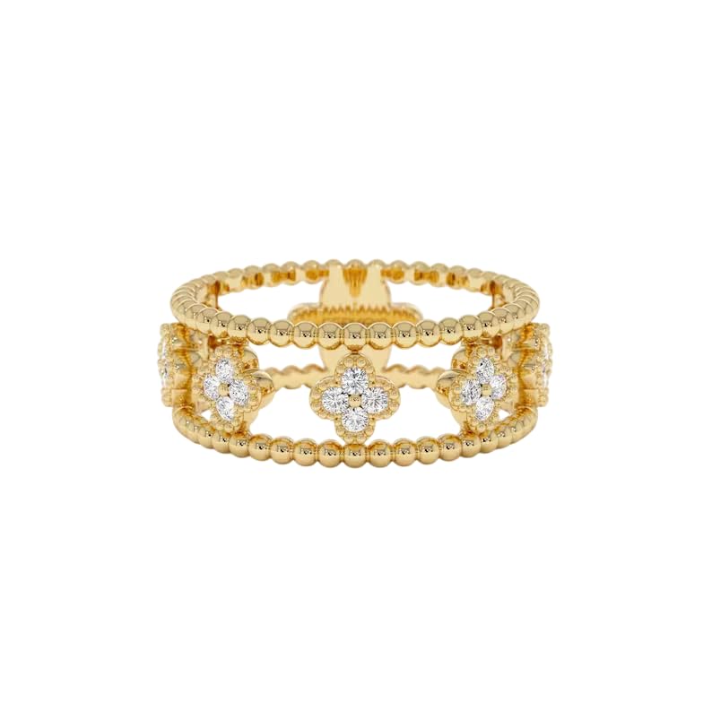 1 Ct Round Cut Diamond Classic Floral Band Clover Ring Women's Wedding Band 14k Yellow Gold Plated 925 Sterling Silver Handmade Customized Women Jewelry Anniversary Band Gift for Her