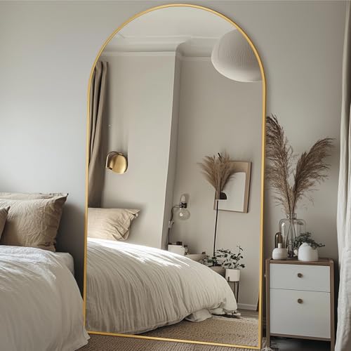 Image of Antok 81 inch x41 inch Arched Full Length Mirror with Stand, Floor Mirror, Gold