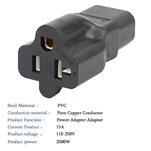 Image of Toptekits C14 to 5-15R /5-20R Comb AC Power Adapter,2-in-1 IEC C14 15Amp to T Blade 20Amp AC Power Converter (C14 to 5-15R /5-20R)