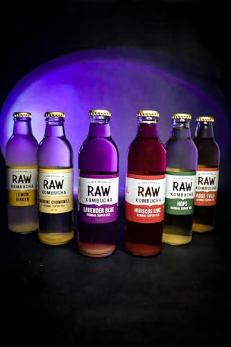 Image of Raw Kombucha - Herbal Supertea (250 mL Bottles)- Variety Pack: Rose Tulsi, Hibiscus Lime, Lavender Blue Tea, Hops, Lemon Ginger, Jasmine Chamomile (6 Pack) - Authentic with Live Bacteria