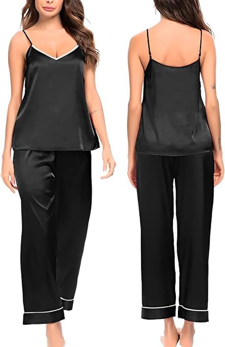 Night Desire Women's Satin Pyjamas Set Silk Sleepwear Two Piece Nightwear Loungewear Set-image-28