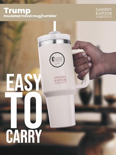 Image of Sanjeev Kapoor by Classic Essentials Stainless Steel 1200ML Tumbler with Lid and Straw, Hot and Cold Double Insulated Sipper Mug, 100% Leak Proof Coffee Tumbler Cupholder for Office (Beige)