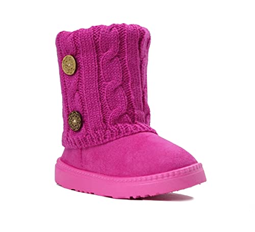 Image of REDVOLUTION Kids Boots Toddler Girls Cute 2 Buttons || Rhinestone Faux Fur Suede Knitting Shoe