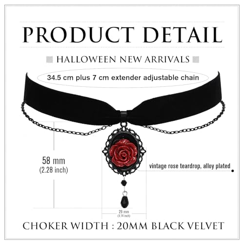 RareLove Vintage Red Rose Necklace Gothic Cameo Choker Victorian Jewelry Black Velvet Choker Collar for Women Witch Jewelry Vampire Necklace2