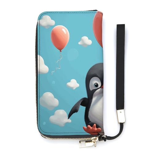 Portafoglio minimalista da uomo grazioso pinguino con stampa a palloncino portafoglio bifold carino da viaggio da donna simpatico con 20 x 10.5 cm moderno