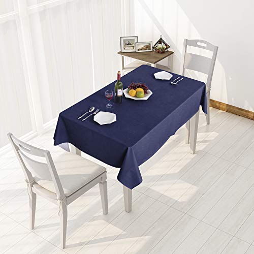 Image of sancua 100% Waterproof Rectangle PVC Tablecloth - 60 x 84 Inch - Oil Proof Spill Proof Vinyl Table Cloth, Wipe Clean Table Cover for Dining Tables, Buffet Parties and Camping, Navy