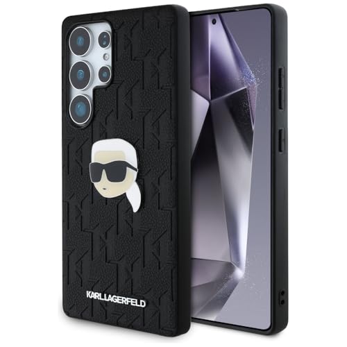 Image of CG MOBILE Karl Lagerfeld [Official Licensed] Monogram PU Leather Case with Pin Logo Karl Head Protective Case /Cover Designed for Galaxy S25 Ultra - Black