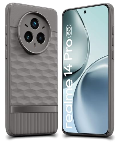 Image of WOW IMAGINE Back Cover for Realme 14 Pro 5G with Hexa Cube Design | Ultra Slim Soft Rubberised Case | Inner Velvet Fabric | Matte Silicone Flexible Mobile Case | Camera Protection - Grey