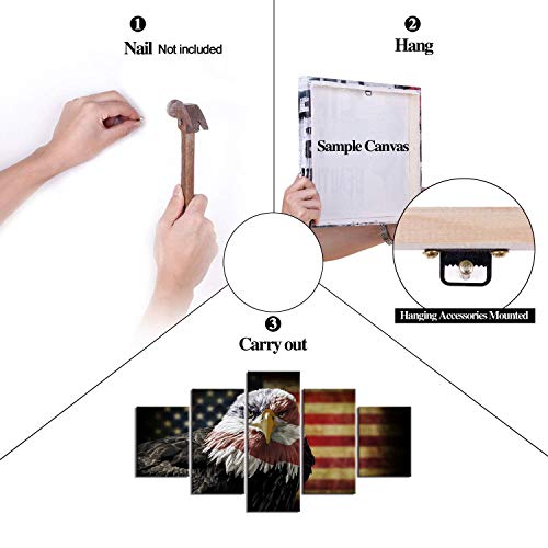 Retro American Flag Canvas Wall Art Eagle Usa Flag Pictures Military Painting 5 Panels Patriotic Posters Prints Wooden Artwork Home Decorations For Living Room Bedroom Office Framed (60''W X 32''H) #TOP7