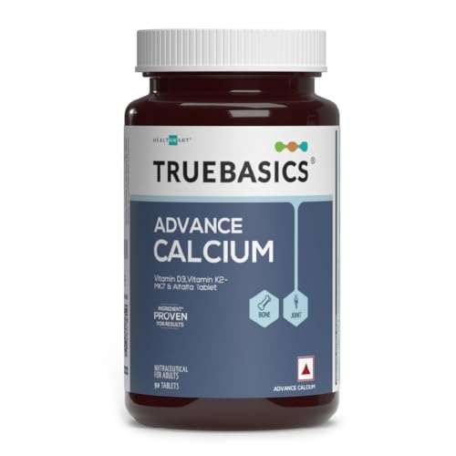Image of TrueBasics Advance Calcium Tablets for Women and Men, with Vitamin D3, Vitamin K2-MK7, Magnesium, Zinc, Alfalfa, Clinically Researched Ingredients, 90 Calcium Tablets