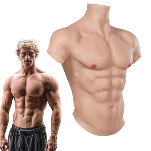 Hommes Silicone Faux Muscle Top Gilet Simulation Peau Mâle Poitrine Abdominale Ventre Demi-Body...