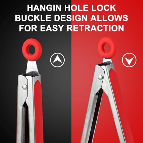 Image of Baskety Tongs Non-Stick Stainless Steel Silicone Kitchen Food Cooking Tongs (9 Inch Red)
