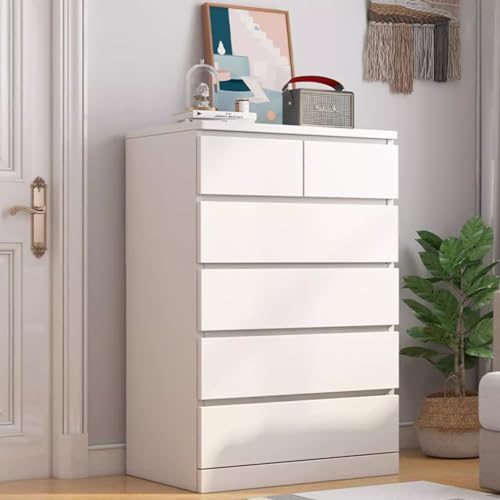 Cómoda blanca brillante con 6 cajones para dormitorio, sala de estar, pasillo, 41 x 60 x 100 cm, muebles modernos con amplio espacio de almacenamiento