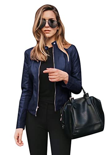 EFOFEI Giacca Da Moto Elegante Da Donna Con Tasche Con