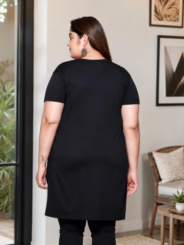 Image of In Love Women's Printed Cotton Plus Size Longline T-Shirt with Pockets | Cotton fabric - soft longline T-shirt with easy plus-size fit