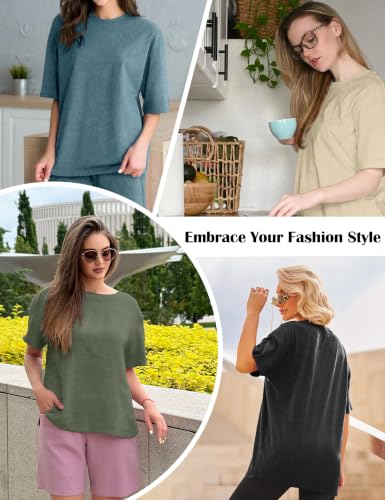 Image of Siimcuzy 2 /4 Pack Oversized Tshirts for Women Short Sleeves Workout Tops