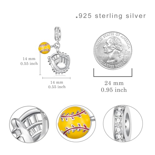 Softball/Hockey/Baseball/Soccer/Basketball Charms 925 Sterling Silver Sport Charms for Bracelet Necklace Sports Jewelry Gifts for Women4
