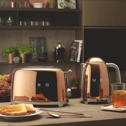 Smeg TSF01RGUS Limited Edition 50's Retro Style Aesthetic 2 Slice Toaster Rose Gold, Copper