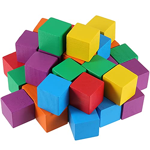 HOIGON 150 PCS 1 Inch Colorful Wooden Blocks, Small Wooden Cubes with Assorted Colors, Colored Square Wood Block for Crafts