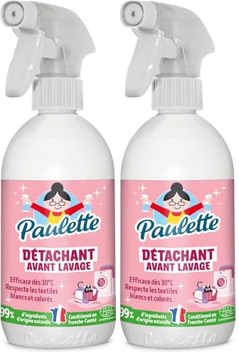 Paulette - Détachant Avant Lavage - Élimine Tous Types de Taches (Grasses, Protéinées, Oxydables) - 500 ml (Lot de 2)